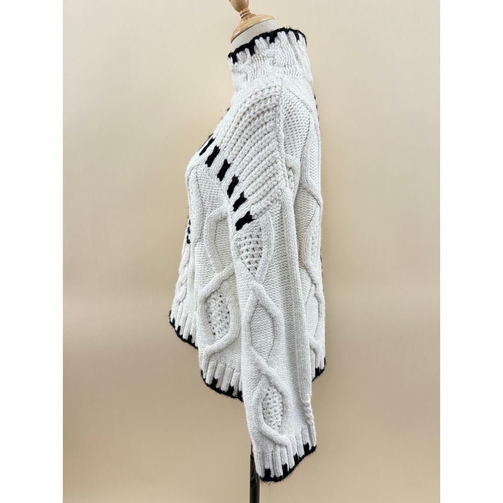 Zara Chunky Bandit Knit Oversized Cream Sweater with Black Detail, Size S - Picture 3 of 3